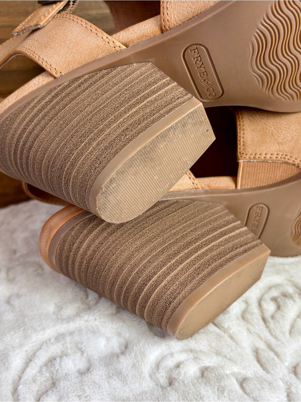 Frye and Co Sandals Gaia Tan Ankle Women Sz 10 Strap Block Heel Neutral Boho EUC - Picture 10 of 13